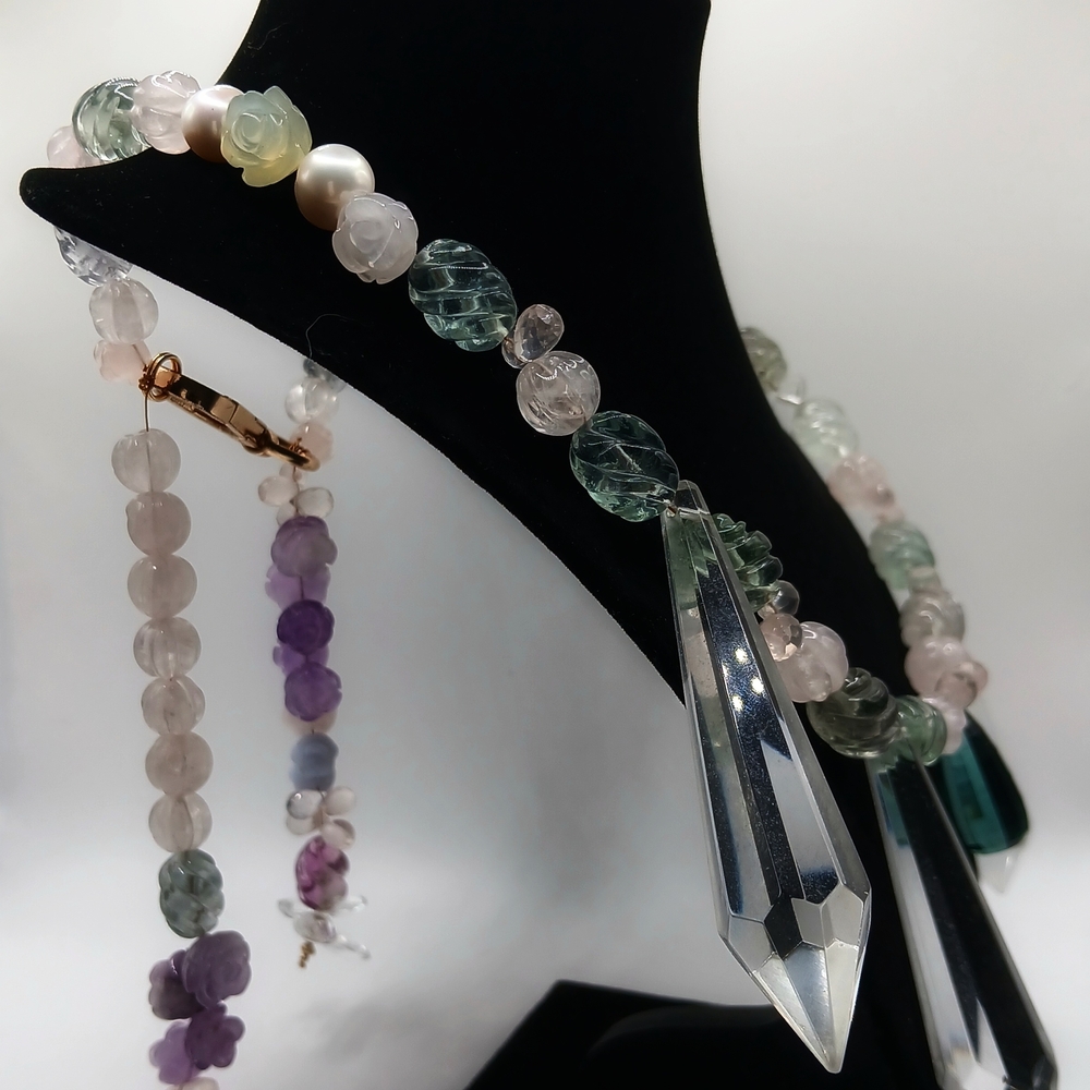 Chic Vintage Crystal and Beaded with Emerald Quartz Necklace